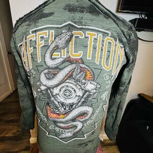 Affliction Top Men Large Black Reversible Thermal NWT